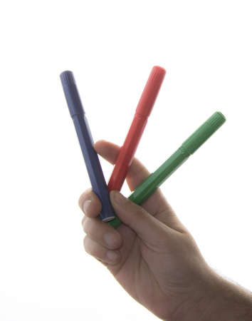 A hand with three colors, red, blue, greenの写真素材