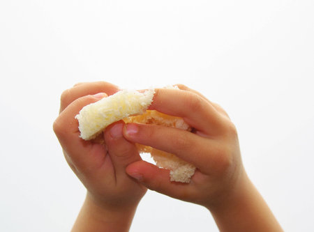 A slice of bread mold with a white background