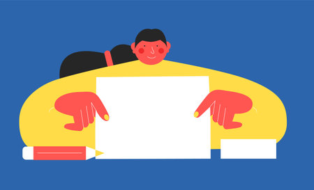 a girl holds an advertising poster, a piece of paperのイラスト素材