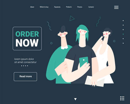 modern vector illustration-young people make an online orderのイラスト素材