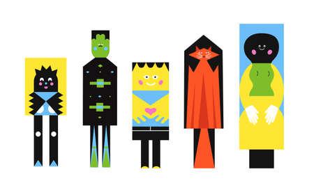 modern vector illustration set of funny charactersのイラスト素材