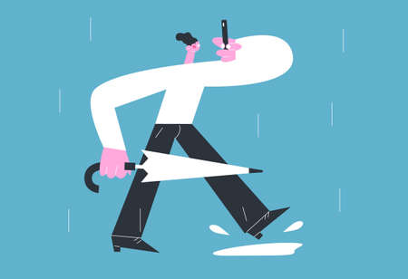 young man with umbrella taking pictures of himselfのイラスト素材