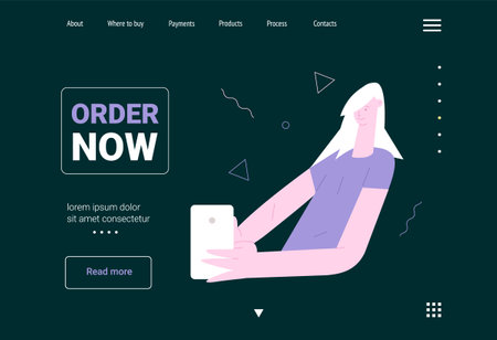 a young man holding a smartphone in his hands making an online orderのイラスト素材