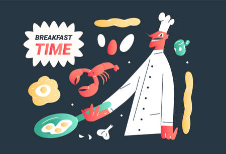 The cook prepares scrambled eggs. fresh pastries for breakfastのイラスト素材
