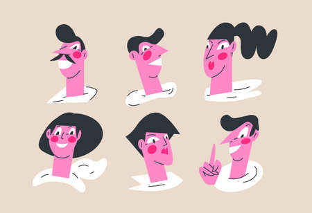 Faces of girls and guys vector illustration. Various haircutsのイラスト素材
