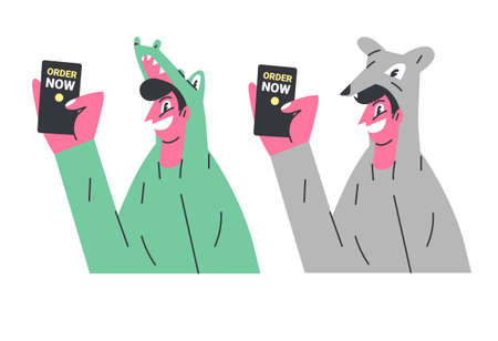 a man in a funny suit. Online ordersのイラスト素材