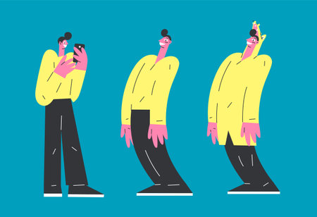young man holding a smartphone in his handsのイラスト素材