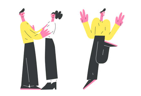 young man holding his hand, happy coupleのイラスト素材