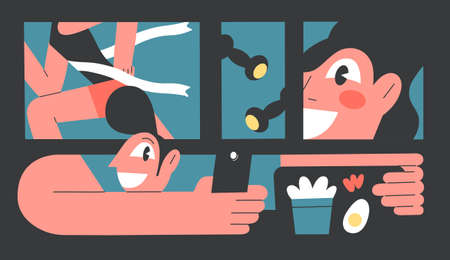 vector illustration man photographing food, healthy lifestyleのイラスト素材