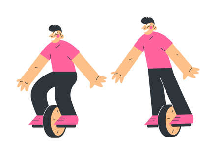 vector illustration a young man rides a monowheelのイラスト素材