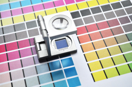 Color scales and loupe used for digital printing processの写真素材