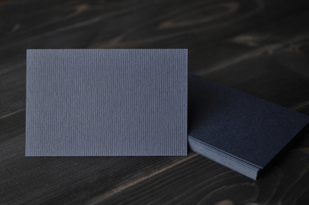 Empty blue Business Card on wood backgroundの写真素材