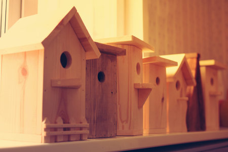 Many wood birdhouse, toned