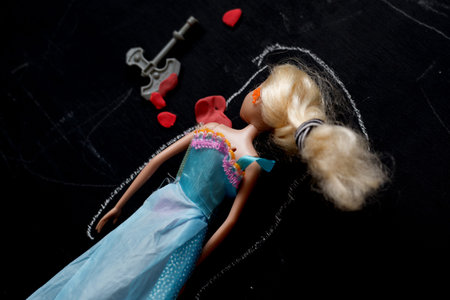 Toy place crime doll and ax, chalk 
circuitの写真素材