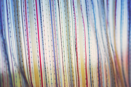 transparent striped curtain on the windowの写真素材