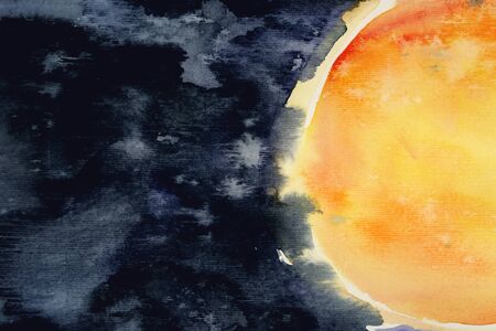 the sun in space watercolor drawingの写真素材