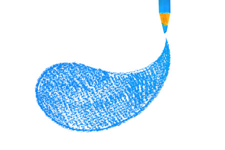 blue pencil drawing a cloud balloonの写真素材