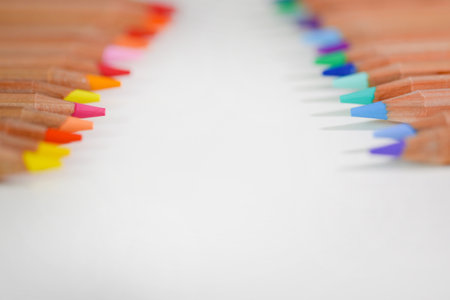 colored pencils of warm and cold shadesの写真素材
