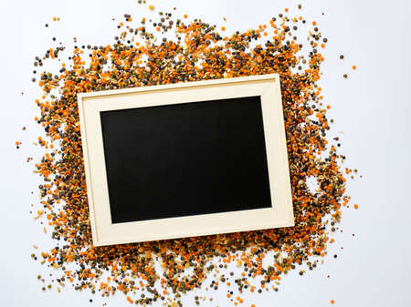 Cereal Grains, Seeds, Beans. Border frame. Close up.の写真素材