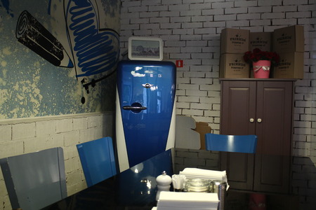 old blue refrigeratorの写真素材