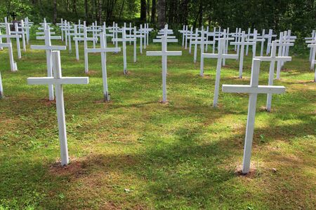 crosses at the Finnish military cemetery in Kareliaの写真素材