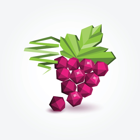 Polygon bunch of grapes, grapes in polygonal technique for your design.のイラスト素材