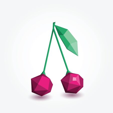 Polygon cherry, illustration of cherry in polygonal technique for your design.のイラスト素材