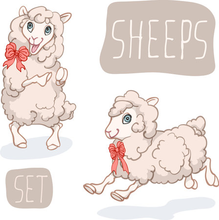 Funny cartoon characters sheeps set. Character design. Vector illustration, EPS 10. Contains transparent objectsのイラスト素材