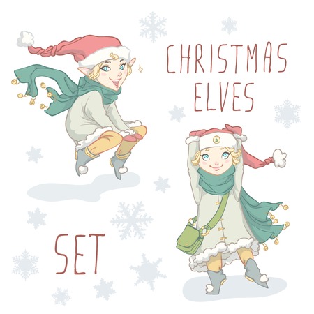 Cute christmas elves. Character design.     のイラスト素材