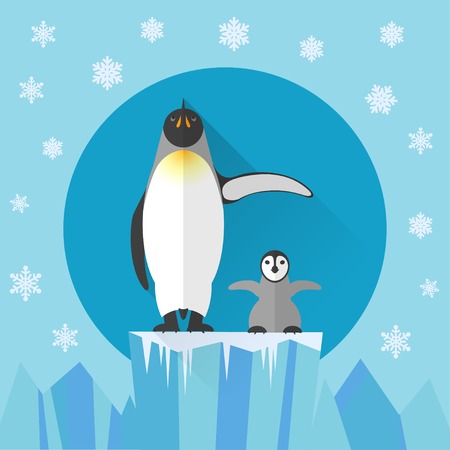 Adult penguin and baby penguin against the snow and iceのイラスト素材