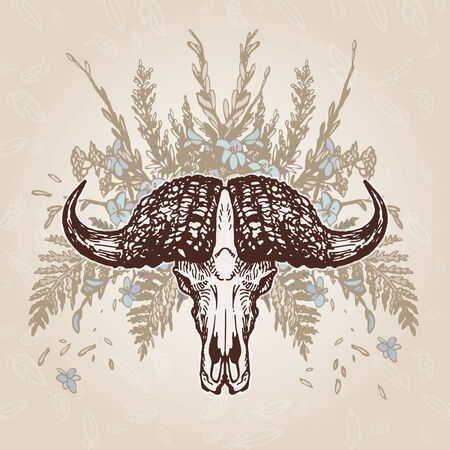 Elephant skull on a plumage background. Contains transparent objectsのイラスト素材