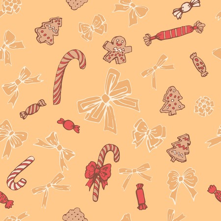 Candy, cookies and bows cute seamless pattern.のイラスト素材