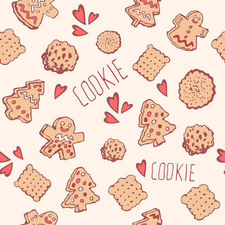 Candy, cookies and bows cute seamless pattern.のイラスト素材