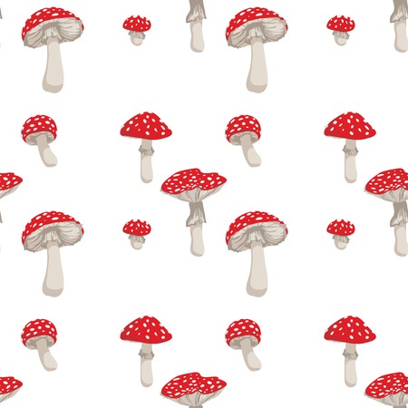 Fly agaric mushrooms seamless pattern, in color.のイラスト素材