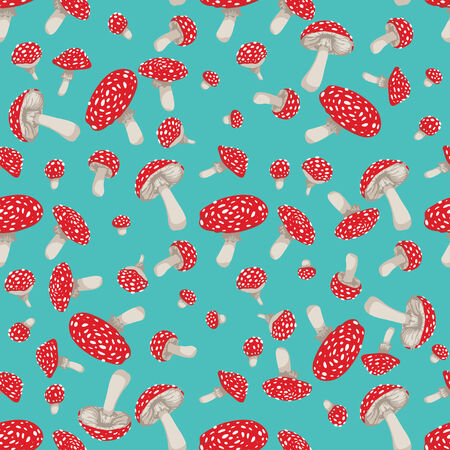 Fly agaric mushrooms seamless pattern, in color.のイラスト素材