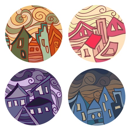 Medals with houses. Vector illustrationのイラスト素材