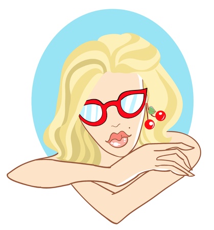 Blonde girl with glasses illustrationのイラスト素材