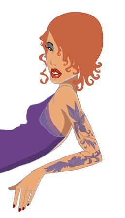 Red-haired girl with tattoo illustrationのイラスト素材