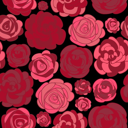 Pattern with red roses on black illustrationのイラスト素材