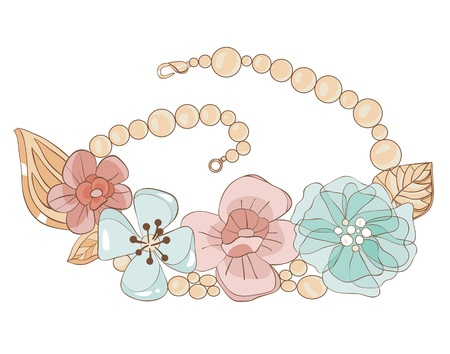  Necklace with flowers in gentle tones. illustrationのイラスト素材