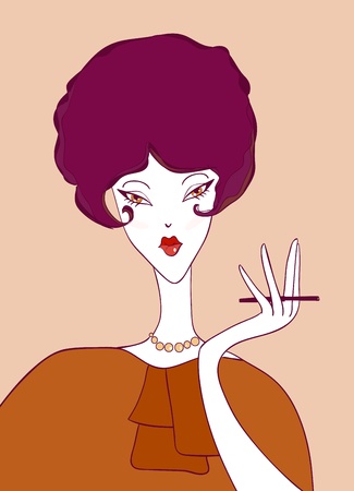 Cartoon retro girl with a cigarette. Vector illustrationのイラスト素材