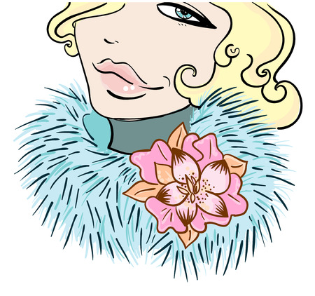 Girl with a flower in furs. Vector illustrationのイラスト素材