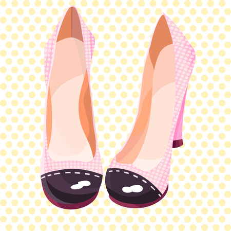 Beautiful and cute pink shoes in yellow peas Vector illustrationのイラスト素材