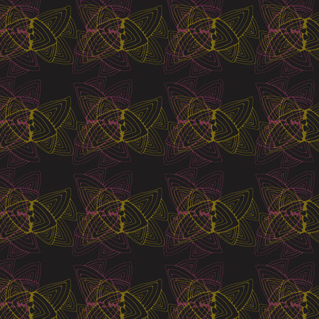 Dark seamless pattern with two abstract colorful stylized contoured leavesのイラスト素材