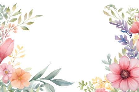Watercolor floral frame on white background. Hand drawn vector illustration.GenerativeAI.の素材