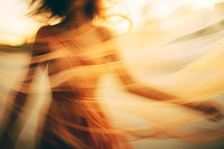 Beautiful young woman in the rays of the setting sun. Toned.GenerativeAI.の素材