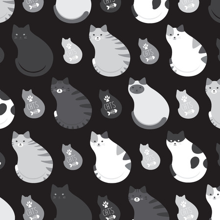 Set of vector cats depicting different breeds on a black background.のイラスト素材