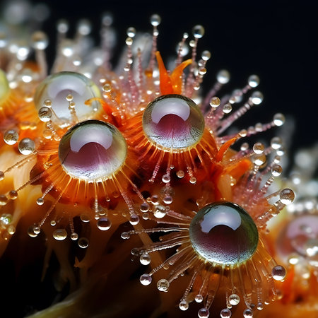 Macro closeup of an orange coral with water droplets on it, generative AIの素材