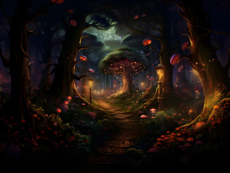 Halloween background. Spooky forest in the night. Halloween background, generative AIの素材