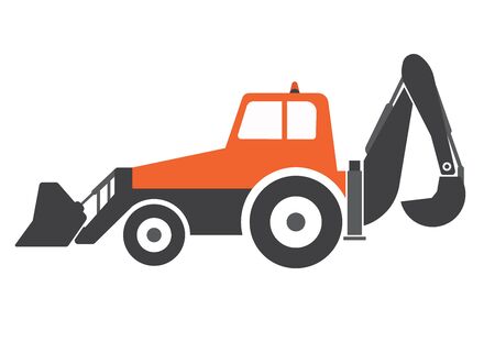 Backhoe loader tractor in flat style. Heavy construction equipment vector illustration.のイラスト素材